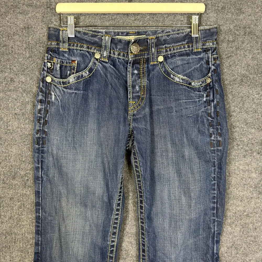 MEK Denim Mens Henderson Jeans 31x32 Straight Leg Medium Wash Button Fly